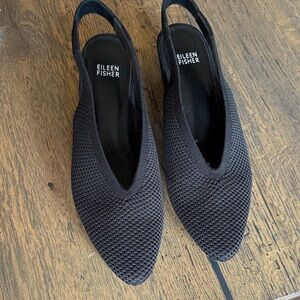 Eileen Fisher Black Knit Pointed Slingback Mules